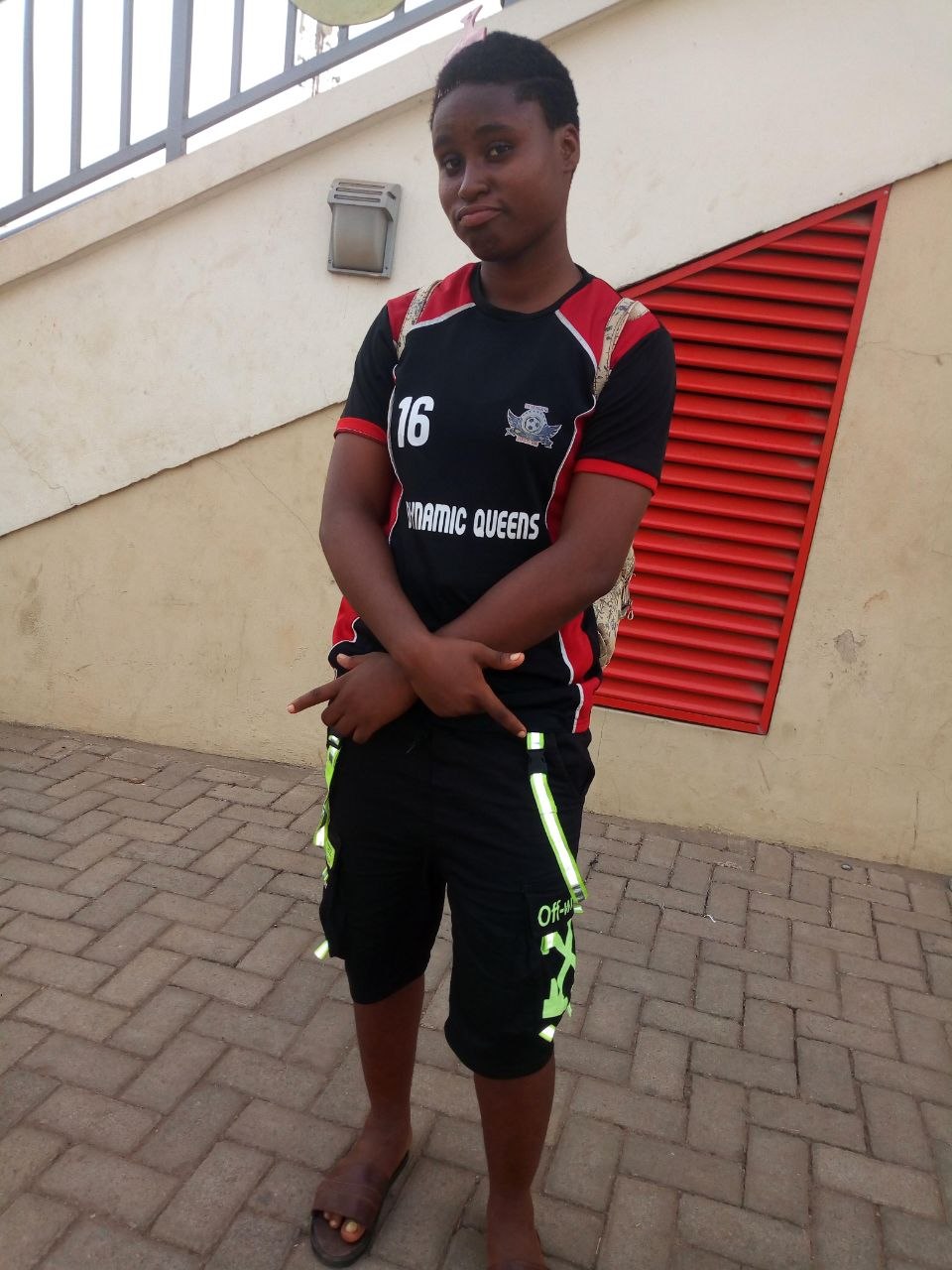 Mmekid Courage at nineteen, in Lagos, wearing a Dynamic Queens football kit